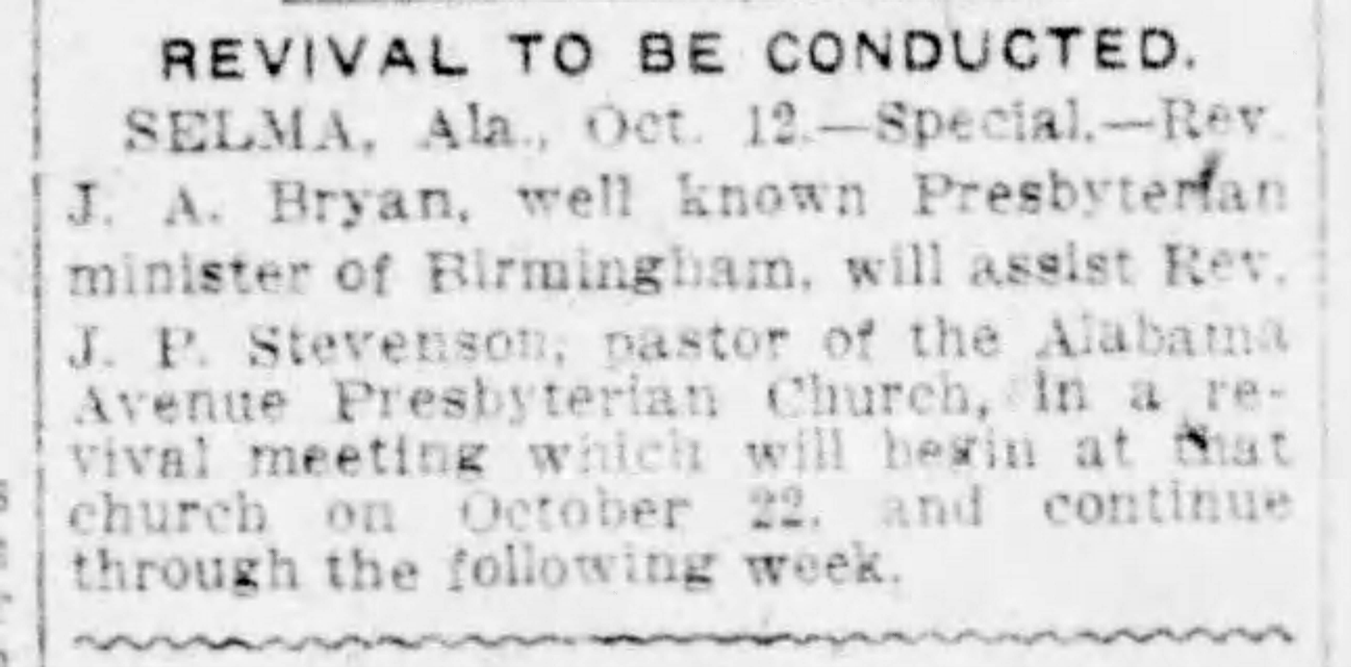 Revival To Be Conducted
